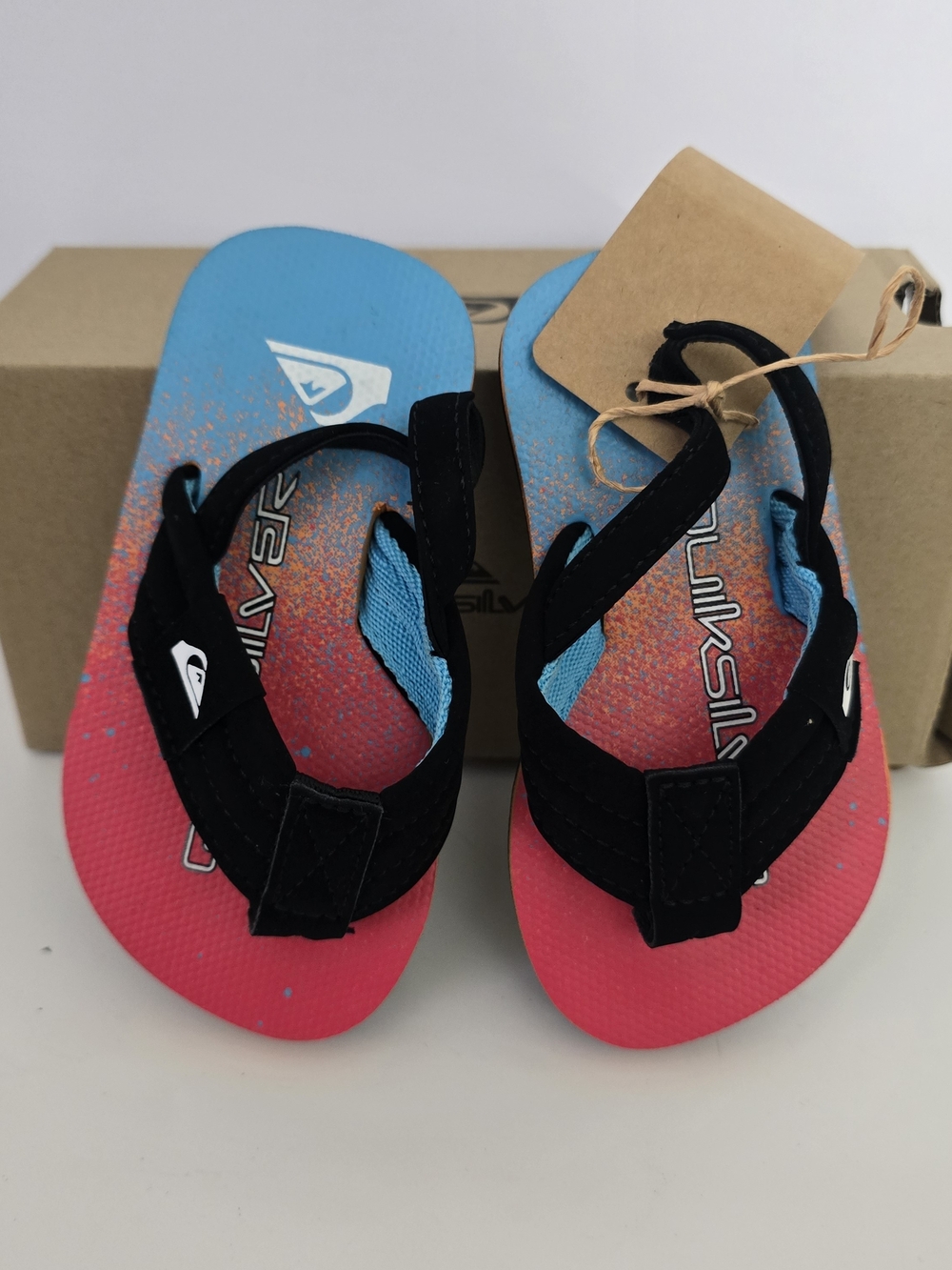 Quiksilver Kids Pink and Blue Flip Flop Sandals with Black Straps